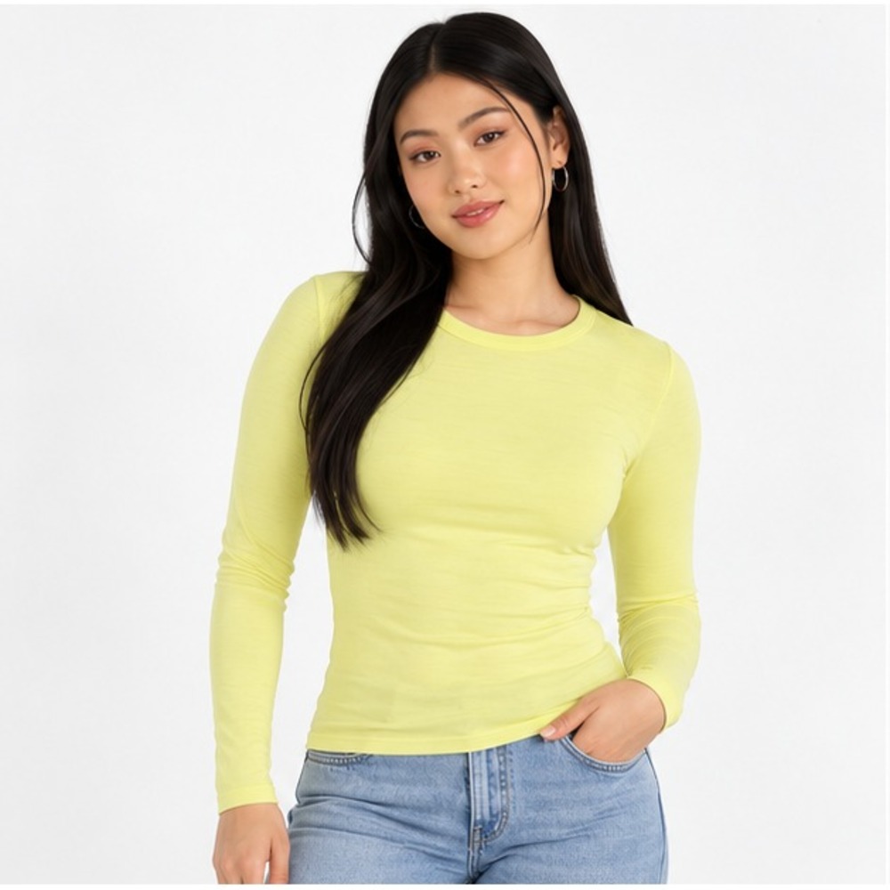 Scoop Womens Layered Long Sleeve Tee Size M Canary Yellow Crew Neck Pullover